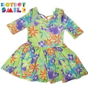 Dotdot Smile 2T Girls Floral Skater Dress With 3/4 Sleeves green fall summer